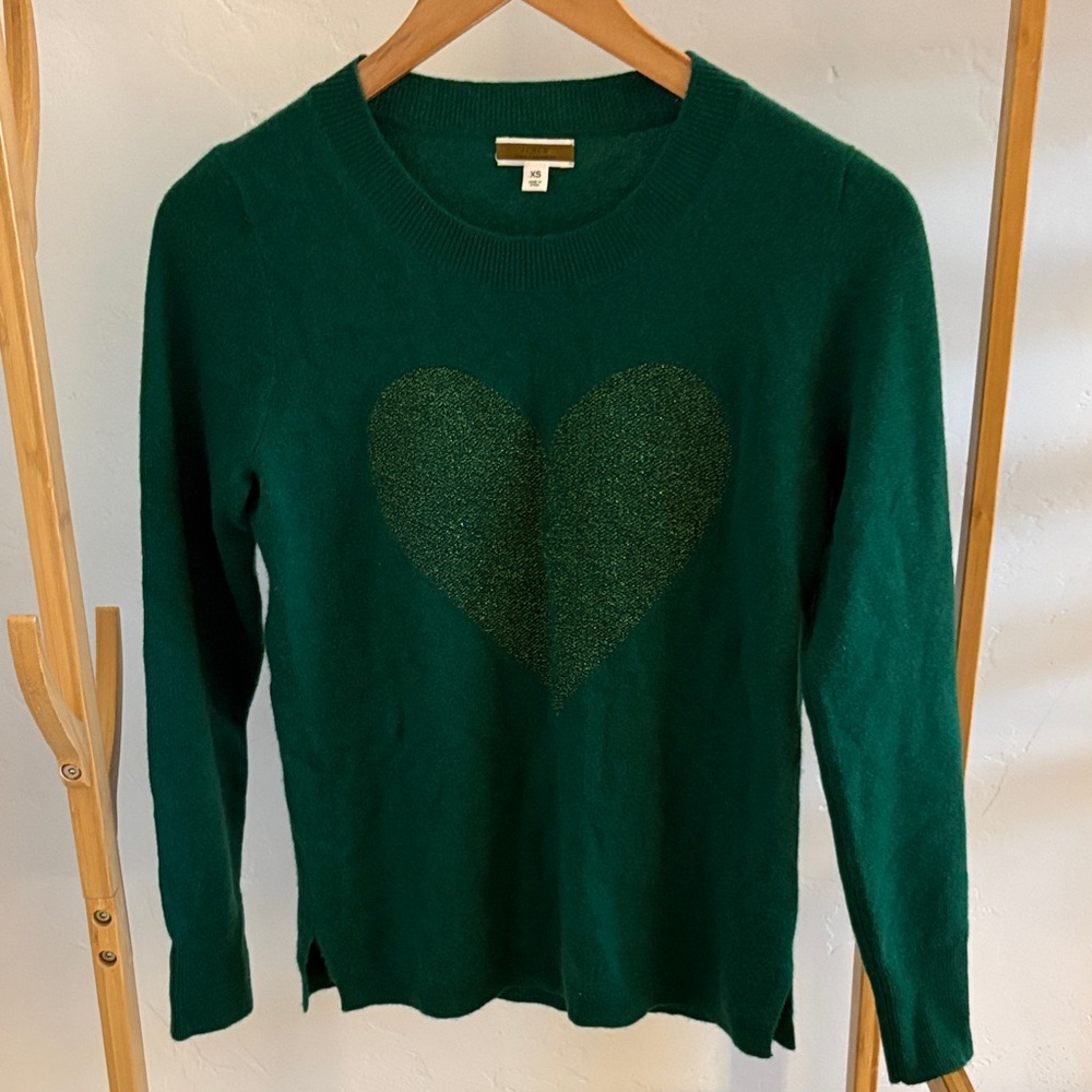 J. Crew Cashmere Dark Green Heart Sweater